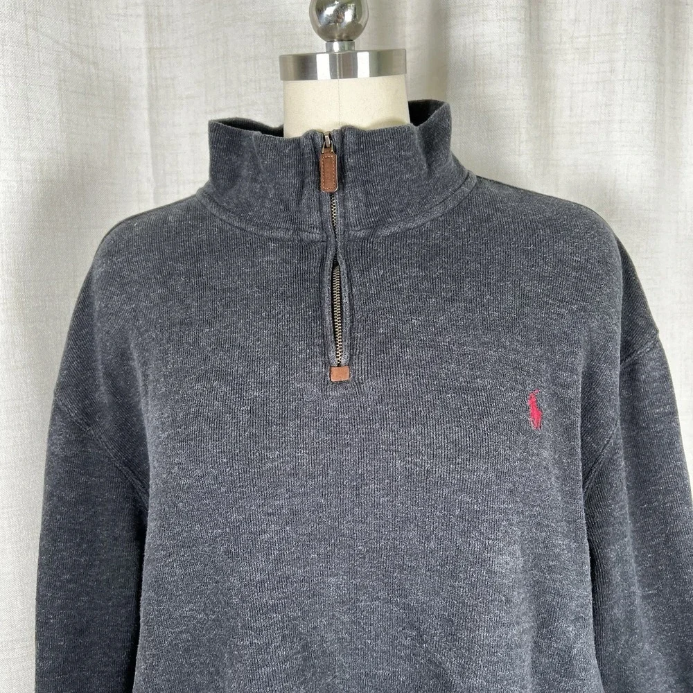 Polo Ralph Lauren Sweater Mens Sz 2XL XXL Gray 1/4 Zip Pullover Long Sleeve Pony